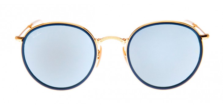 oculos-ray-ban-round-dobravel-dourado-azul